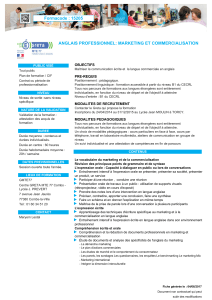 Formacode : 15205 ANGLAIS PROFESSIONNEL: MARKETING ET
