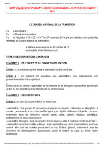 LOI N° 064-2015/CNT PORTANT LIBERTE D`ASSOCIATION