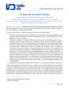 Communiqué de presse Création de la société HalioDx