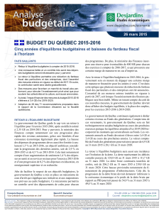 BuDGeT Du quéBeC 2015‑2016