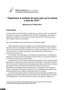 "Organisons le système de soins pour qu`on puisse y faire de l`ETP "