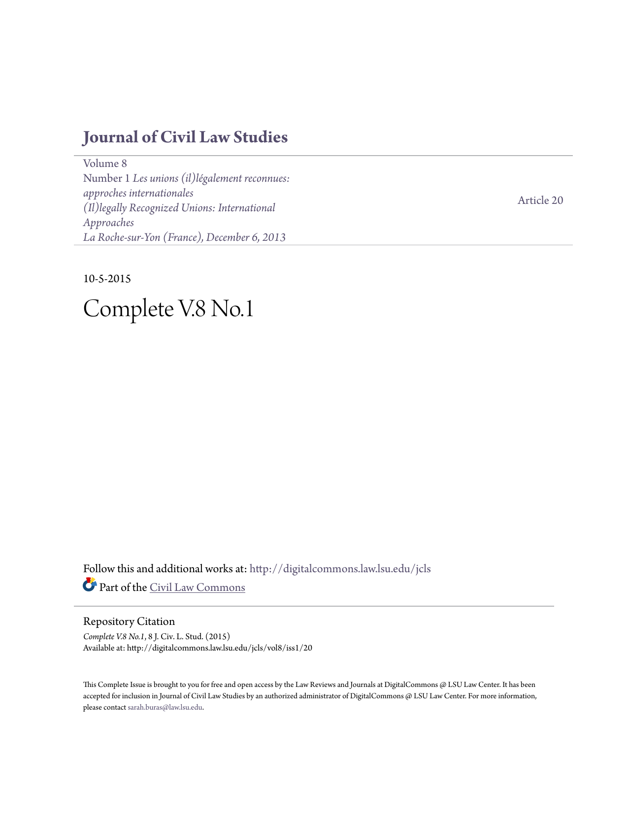 Complete V 8 No 1 Digitalcommons Lsu Law Center