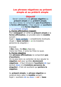 Les phrases négatives au présent simple et au prétérit simple