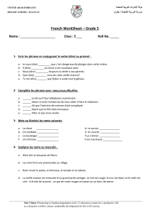 French WorkSheet – Grade 5 Name : ____________ Class : 5 ___