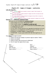 Cinquième – Chapitre n°15 : Angles et triangles : construction