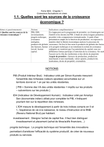 Fiche SES : Chapitre 1: Croissance,fluctuations et crises 1.1