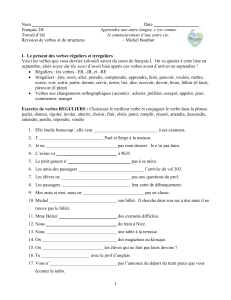 Nom Date Français 2H Travail d`été Révision de verbes et de