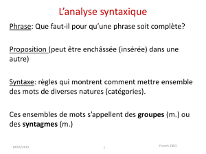 12 janvier 2015 L`analyse syntaxique