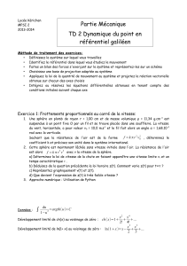 Partie Mécanique TD 2 Dynamique du point en référentiel galiléen