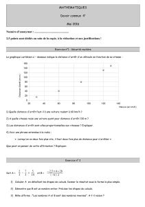 MATHEMATIQUES Devoir commun 4e Mai 2016 Numéro d