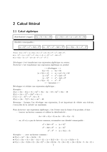 2 Calcul littéral - Mathématiques pour le Bac