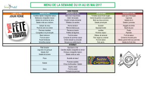 menu de la semaine du 01 au 05 mai 2017