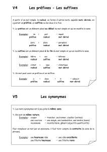 V4 Les préfixes - Les suffixes V5 Les synonymes