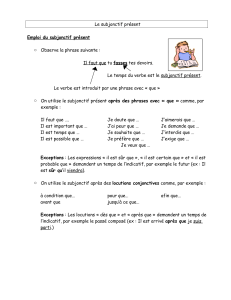 Le subjonctif présent Emploi du subjonctif présent Il faut