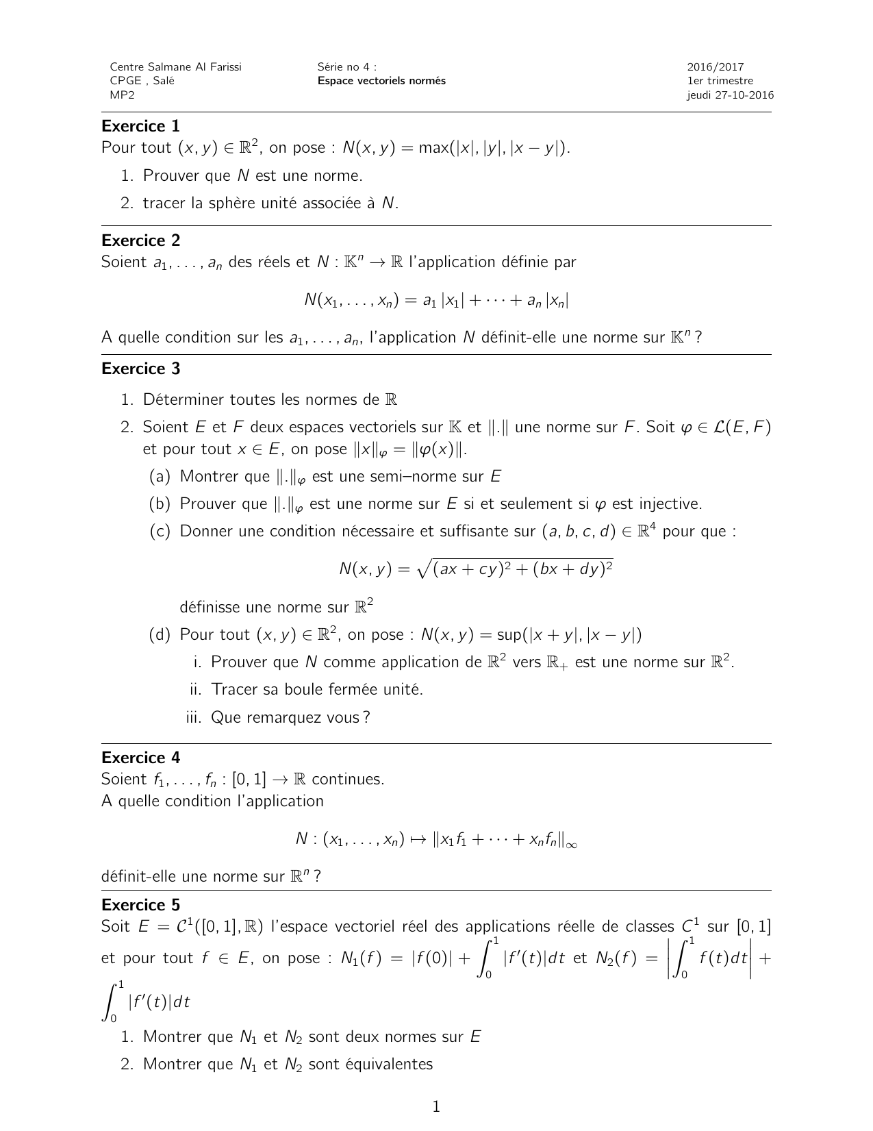 Exercice 1 Pour Tout X Y R 2 On Pose N X Y