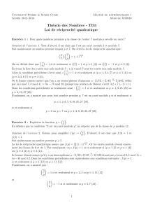 Théorie des Nombres - TD3 Loi de réciprocité quadratique - IMJ-PRG