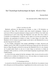 Sur l`étymologie hydronymique du Japon : Kiryû et Tone