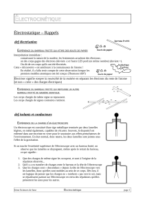 ÉLECTROCINÉTIQUE Électrostatique – Rappels