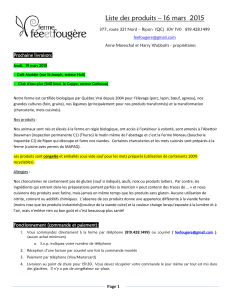 Liste des produits – 16 mars 2015