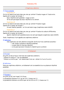 PROBABILITÉS 1. Expérience aléatoire A) Trois exemples