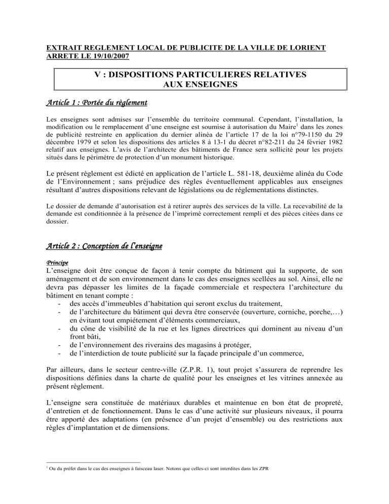 V : DISPOSITIONS PARTICULIERES RELATIVES