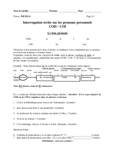 Interrogation écrite sur les pronoms COD/COI