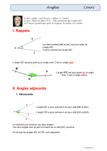 I. Rappels II. Angles adjacents