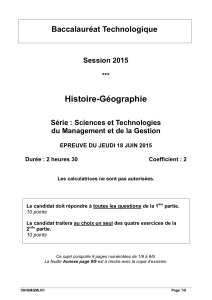 Sujet du bac STMG Histoire-Géographie 2015 - Métropole