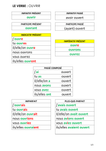 ouvrir avoir ouvert ouvrant (ayant) ouvert j`ouvre tu ouvres il/elle/on