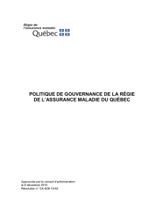 POLITIQUE DE GOUVERNANCE DE LA RÉGIE DE L`ASSURANCE