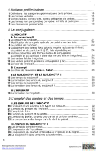 I Notions préliminaires 2 La conjugaison 3 L`emploi des modes et