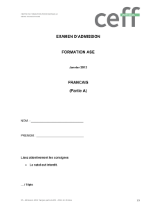 EXAMEN D`ADMISSION FORMATION ASE FRANCAIS (Partie A)