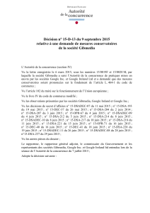 Décision n° 15-D-13 du 9 septembre 2015 relative à une demande