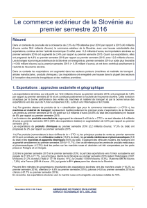 Le commerce extérieur de la Slovénie au premier semestre 2016