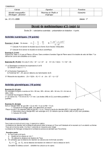 Devoir de mathématiques n°3. (sujet A)