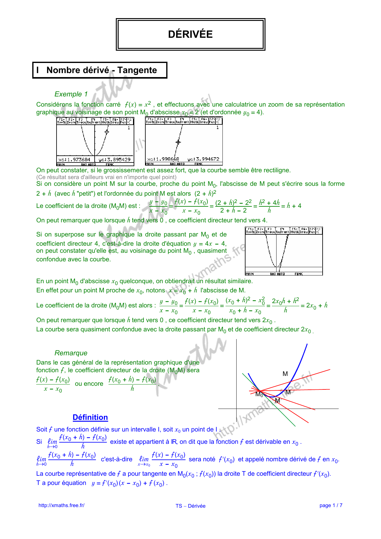 Derivee Cours Et Exercices De Mathematiques