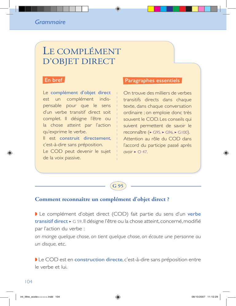 LE COMPL MENT D OBJET DIRECT