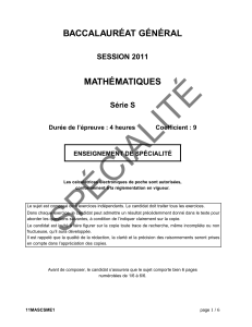 BAC S Juin 2011 – Mathématiques