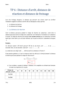TP 6 : Distance d`arrêt, distance de réaction et distance de freinage