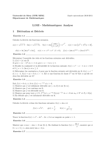 L1MI - Mathématiques: Analyse 1 Dérivation et Dérivée