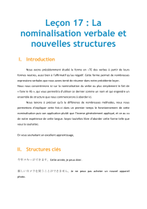 Leçon 17 : La nominalisation verbale et nouvelles