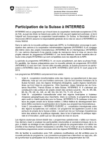Participation de la Suisse à INTERREG