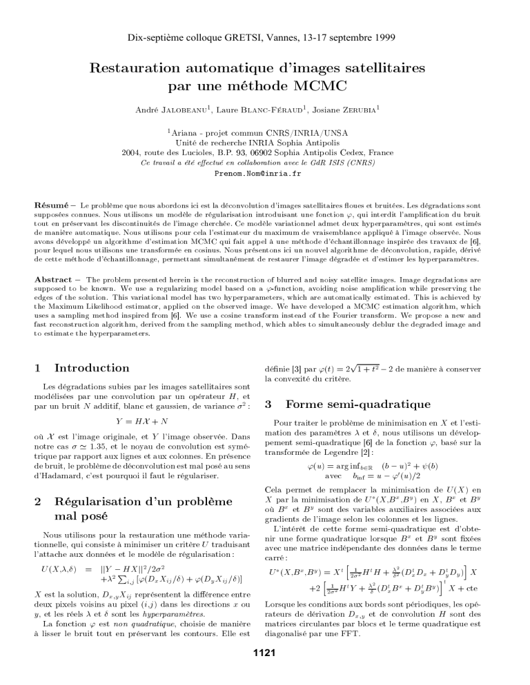 Restauration Automatique D`images Satellitaires Par Une M Thode