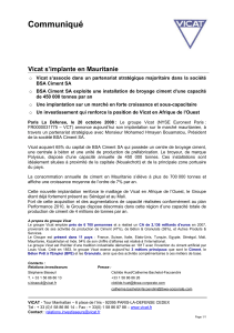 Vicat s`implante en Mauritanie - Info
