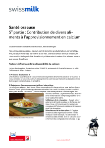 Contribution de divers aliments à l`approvisionnement en calcium