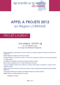 Lauréat de l`appel à projets 2012 en région Lorraine
