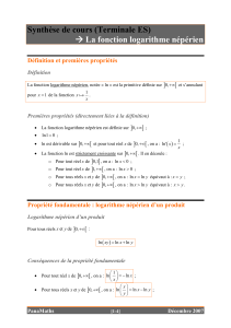 Synthèse de cours (Terminale ES) → La fonction logarithme népérien