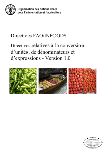 Directives FAO/INFOODS relatives à la conversion d`unités, de