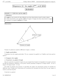 Séquences 12 : les angles 6ème, avril 2016 Activités