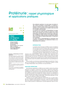 Protéinurie :rappel physiologique et applications pratiques